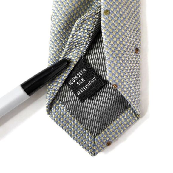 Borrelli Napoli Mens Luxury 7 Fold Gray Yellow Silk Made in Italy Neck Tie - Picture 9 of 10